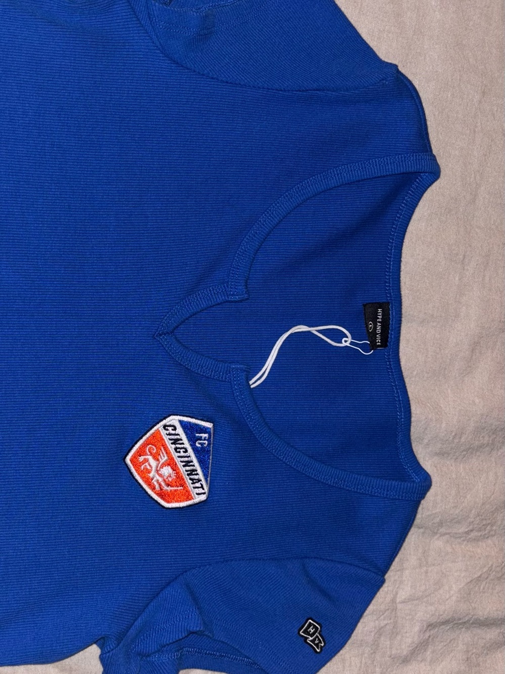 Women’s Blue Short-Sleeve Top with Crest Patch